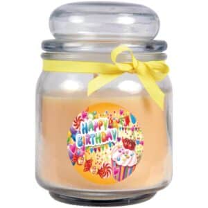 HS Candle Duftkerze & Glas Happy Birthday Bonbon Vanille Cupcake