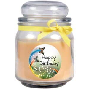 HS Candle Duftkerze & Glas Happy Birthday Bonbon Vanille Schmetterling