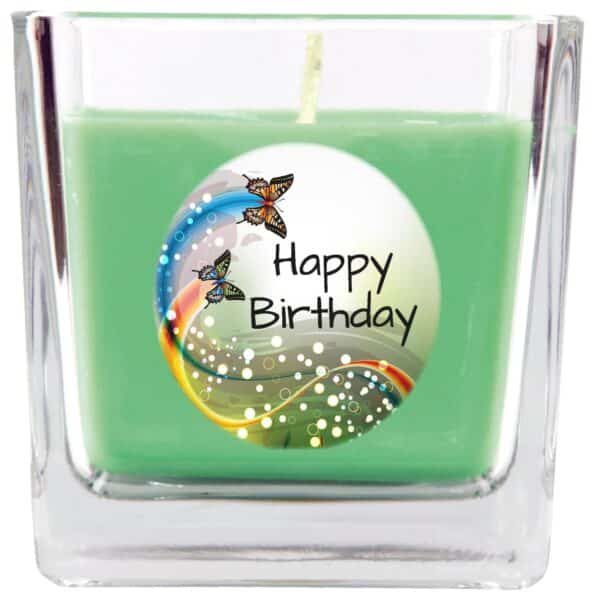 HS Candle Duftkerze & Glas Happy Birthday Viereck Coconut Limes Schmetterling