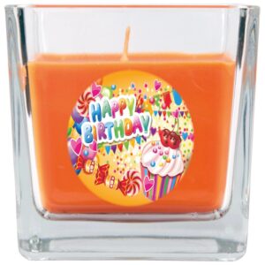 HS Candle Duftkerze & Glas Happy Birthday Viereck Honigmelone Cupcake