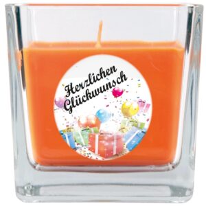 HS Candle Duftkerze & Glas Happy Birthday Viereck Honigmelone Geschenke