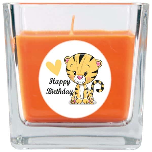 HS Candle Duftkerze & Glas Happy Birthday Viereck Honigmelone Tiger