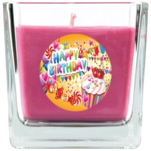 HS Candle Duftkerze & Glas Happy Birthday Viereck Lavendel Cupcake