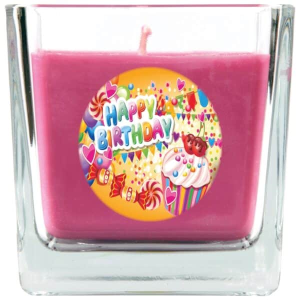 HS Candle Duftkerze & Glas Happy Birthday Viereck Lavendel Cupcake