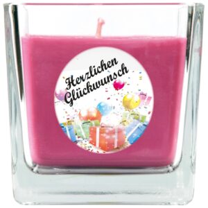 HS Candle Duftkerze & Glas Happy Birthday Viereck Lavendel Geschenke