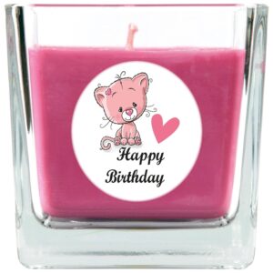 HS Candle Duftkerze & Glas Happy Birthday Viereck Lavendel Katze