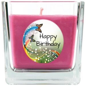 HS Candle Duftkerze & Glas Happy Birthday Viereck Lavendel Schmetterling