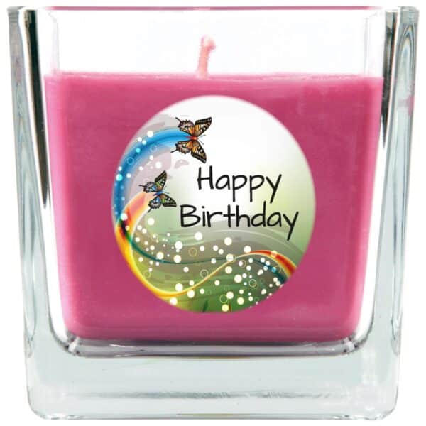 HS Candle Duftkerze & Glas Happy Birthday Viereck Lavendel Schmetterling