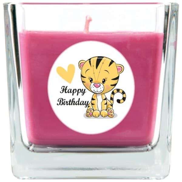 HS Candle Duftkerze & Glas Happy Birthday Viereck Lavendel Tiger