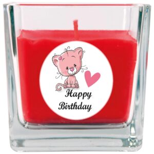 HS Candle Duftkerze & Glas Happy Birthday Viereck Rose Katze