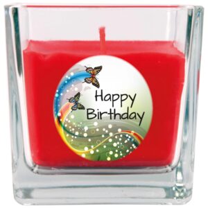 HS Candle Duftkerze & Glas Happy Birthday Viereck Rose Schmetterling
