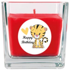 HS Candle Duftkerze & Glas Happy Birthday Viereck Rose Tiger