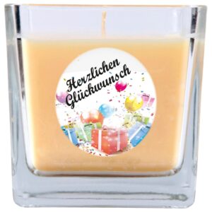 HS Candle Duftkerze & Glas Happy Birthday Viereck Vanille Geschenke