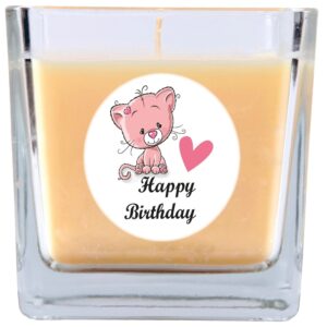 HS Candle Duftkerze & Glas Happy Birthday Viereck Vanille Katze