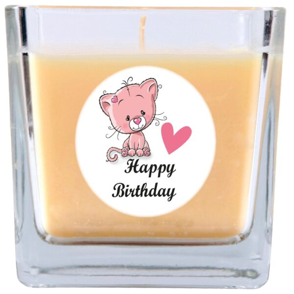 HS Candle Duftkerze & Glas Happy Birthday Viereck Vanille Katze