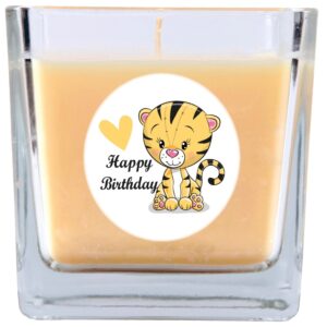 HS Candle Duftkerze & Glas Happy Birthday Viereck Vanille Tiger