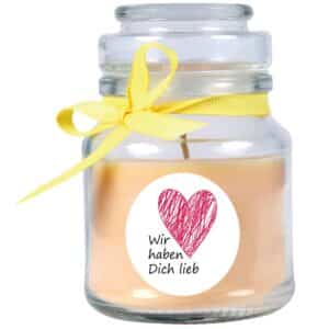 HS Candle Duftkerze & Glas Herzen Vanille Gelb
