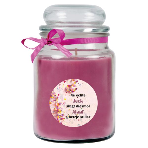 HS Candle Duftkerze & Glas Karneval Lila Bonbon 110h