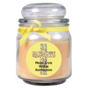 HS Candle Duftkerze & Glas Kommunion Vanille Gelb