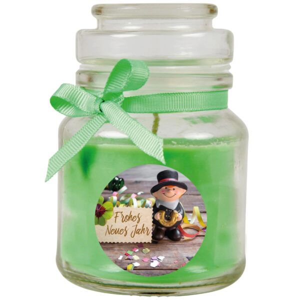 HS Candle Duftkerze & Glas Neujahr Grün Bonbon 30h