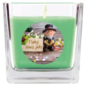 HS Candle Duftkerze & Glas Neujahr Grün Bonbon 50h