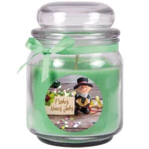 HS Candle Duftkerze & Glas Neujahr Grün Bonbon 70h