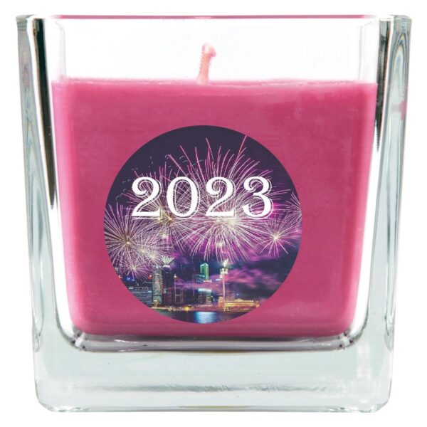 HS Candle Duftkerze & Glas Neujahr Lila Bonbon 50h
