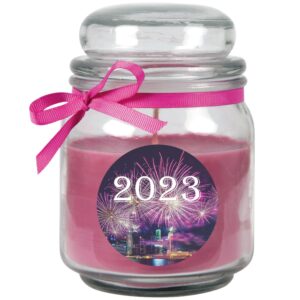 HS Candle Duftkerze & Glas Neujahr Lila Bonbon 70h