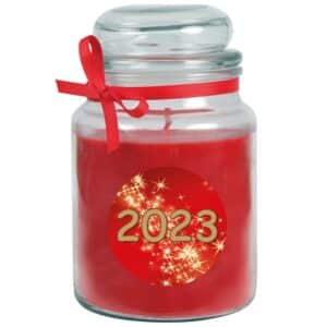 HS Candle Duftkerze & Glas Neujahr Rot Bonbon 110h