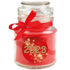 HS Candle Duftkerze & Glas Neujahr Rot Bonbon 30h