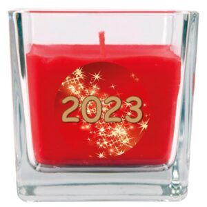 HS Candle Duftkerze & Glas Neujahr Rot Bonbon 50h