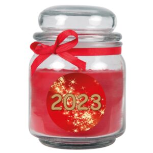 HS Candle Duftkerze & Glas Neujahr Rot Bonbon 70h