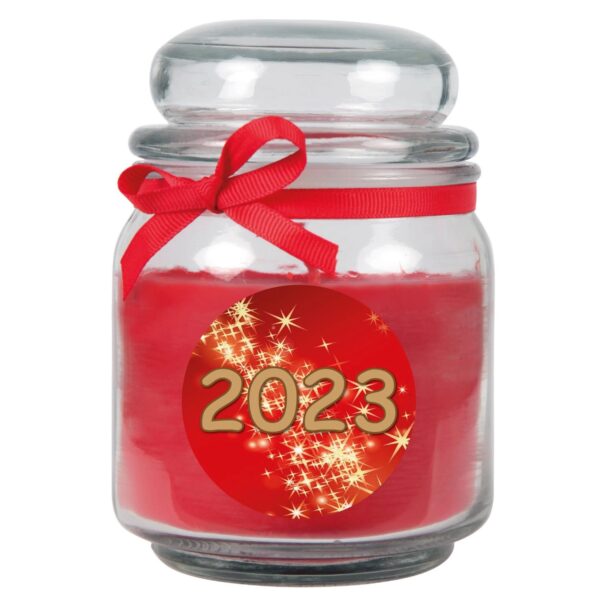 HS Candle Duftkerze & Glas Neujahr Rot Bonbon 70h