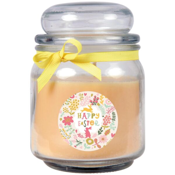HS Candle Duftkerze & Glas Ostern Creme Bonbon 70h Happy Easter Blumen