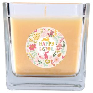 HS Candle Duftkerze & Glas Ostern Creme Viereck 50h Happy Easter Blumen