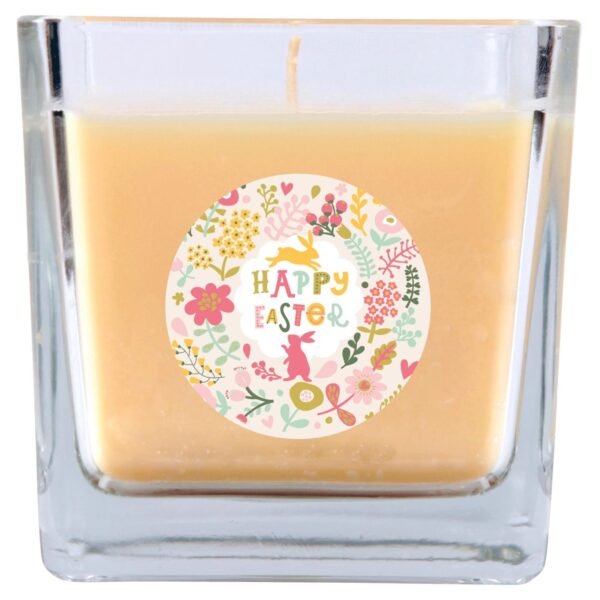 HS Candle Duftkerze & Glas Ostern Creme Viereck 50h Happy Easter Blumen