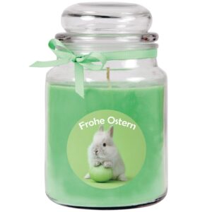 HS Candle Duftkerze & Glas Ostern Grün Bonbon 110h Hase & Ei