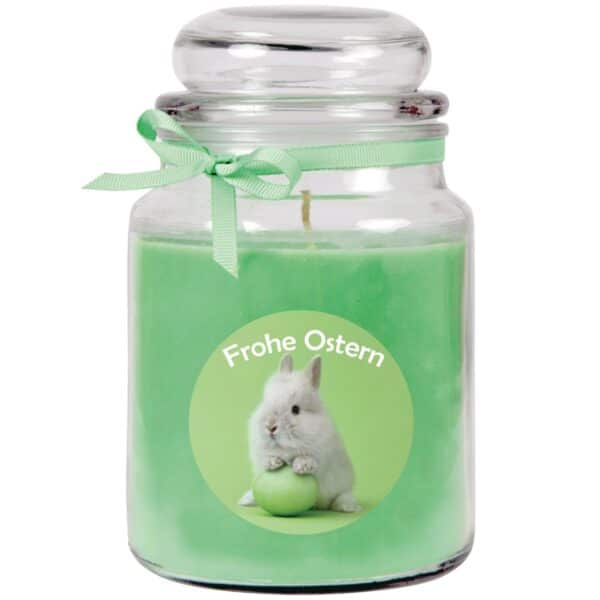 HS Candle Duftkerze & Glas Ostern Grün Bonbon 110h Hase & Ei