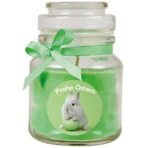 HS Candle Duftkerze & Glas Ostern Grün Bonbon 30h Hase & Ei