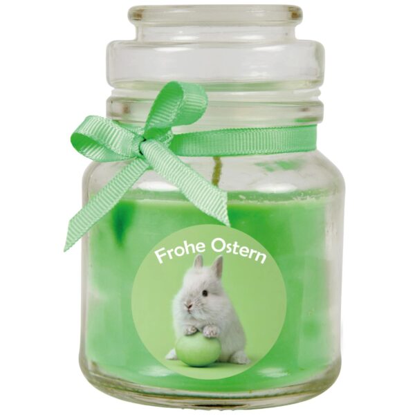 HS Candle Duftkerze & Glas Ostern Grün Bonbon 30h Hase & Ei