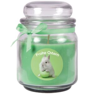 HS Candle Duftkerze & Glas Ostern Grün Bonbon 70h Hase & Ei