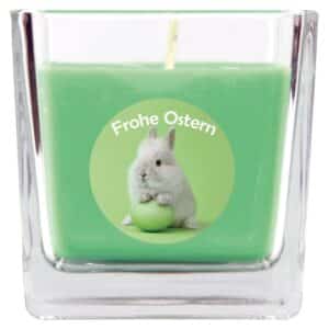 HS Candle Duftkerze & Glas Ostern Grün Viereck 50h Hase & Ei