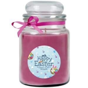 HS Candle Duftkerze & Glas Ostern Lila Bonbon 110h Happy Easter Hellblau