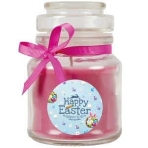 HS Candle Duftkerze & Glas Ostern Lila Bonbon 30h Happy Easter Hellblau