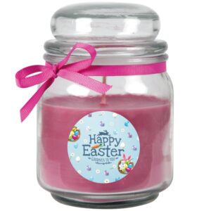 HS Candle Duftkerze & Glas Ostern Lila Bonbon 70h Happy Easter Hellblau