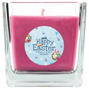 HS Candle Duftkerze & Glas Ostern Lila Viereck 50h Happy Easter Hellblau