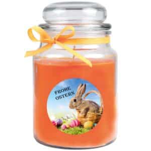 HS Candle Duftkerze & Glas Ostern Orange Bonbon 110h Hase & Korb