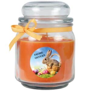 HS Candle Duftkerze & Glas Ostern Orange Bonbon 70h Hase & Korb
