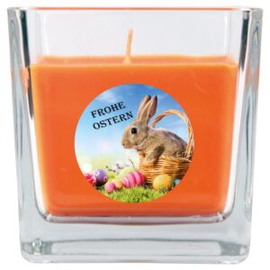 HS Candle Duftkerze & Glas Ostern Orange Viereck 50h Hase & Korb