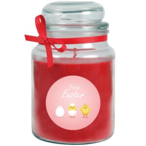 HS Candle Duftkerze & Glas Ostern Rot Bonbon 110h Küken